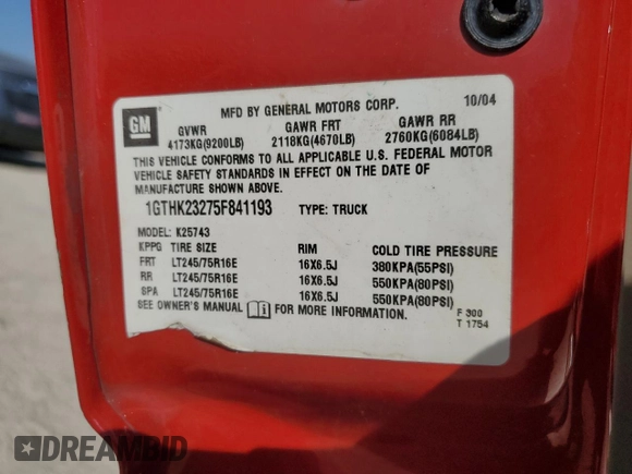 2005 GMC Sierra 2500HD SLT z VIN 1GTHK23275F841193, wystawiony jako Copart lot #75855694 z przebiegiem 288 414 mil mil oraz Szkoda całkowita • Salvage title. Historia ofert i sprzedaży dostępna na DreamBid. Obrazek 14.