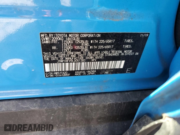 2020 Toyota RAV4 XLE with VIN JTMP1RFV9LD051383, listed as a Copart auction lot 48625755 with 16,715 mi miles and Salvage Title. Bid and sale history available at carsss.com. Image 13.