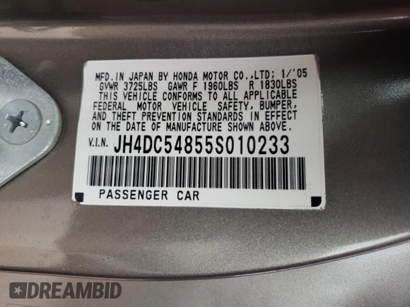 2005 Acura RSX with VIN JH4DC54855S010233, listed as a Copart auction lot 69376364 with 133,413 mi miles and Salvage Title. Bid and sale history available at carsss.com. Image 12.