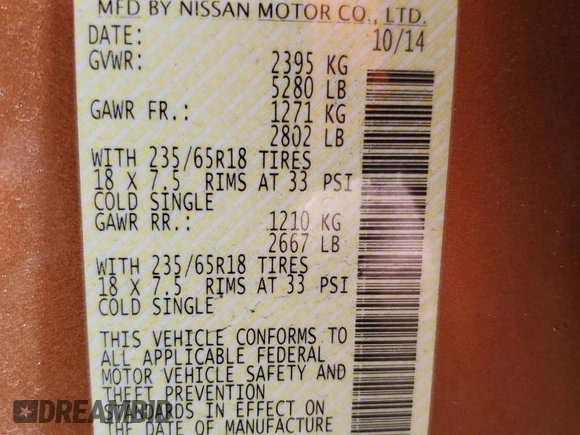 2015 Nissan Murano SV z VIN 5N1AZ2MH7FN200113, wystawiony jako Copart lot #55986595 z przebiegiem 155 645 mil mil oraz Szkoda całkowita • Salvage title. Historia ofert i sprzedaży dostępna na DreamBid. Obrazek 13.