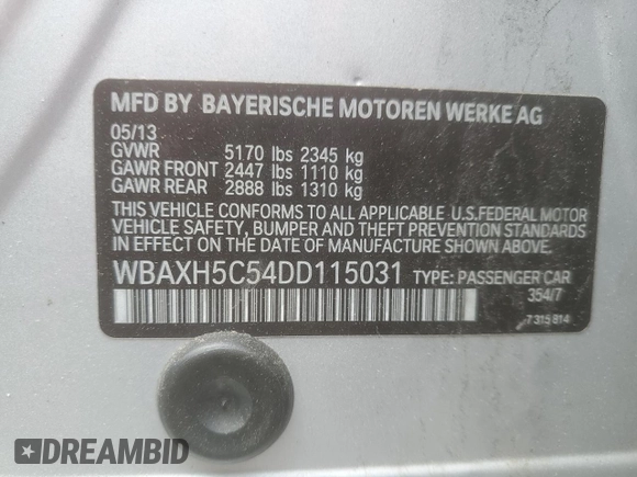 2013 BMW 5 Series 528i xDrive z VIN WBAXH5C54DD115031, wystawiony jako Copart lot #59045935 z przebiegiem 183 658 mil mil oraz Tytuł czysty. Historia ofert i sprzedaży dostępna na DreamBid. Obrazek 12.