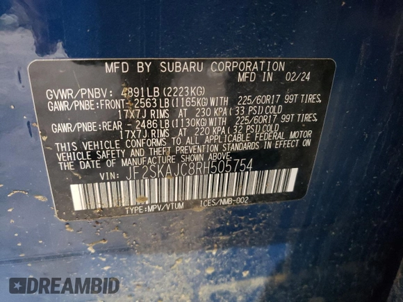 2024 Subaru Forester Wilderness with VIN JF2SKAJC8RH505754, listed as a Copart auction lot 43764855 with 14,616 mi miles and Salvage Title. Bid and sale history available at carsss.com. Image 16.