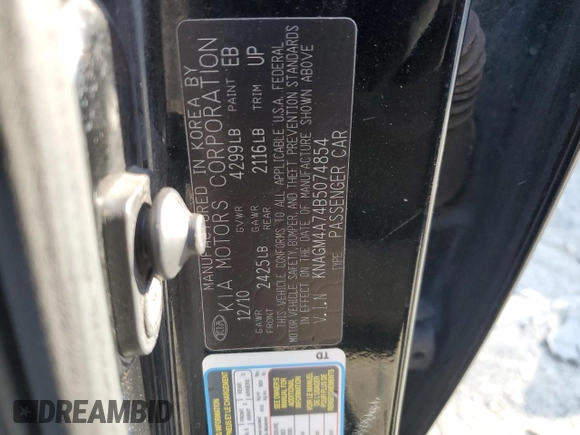 2011 Kia Optima LX with VIN KNAGM4A74B5074854, listed as a Copart auction lot 49047415 with 186,404 mi miles and Salvage Title. Bid and sale history available at carsss.com. Image 15.