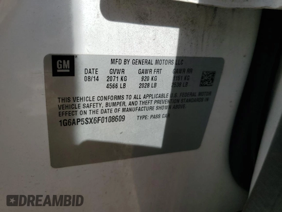 2015 Cadillac CTS RWD with VIN 1G6AP5SX6F0108609, listed as a Copart auction lot 44989985 with Not provided miles and Salvage title. Bid and sale history available at DreamBid. Image 13.
