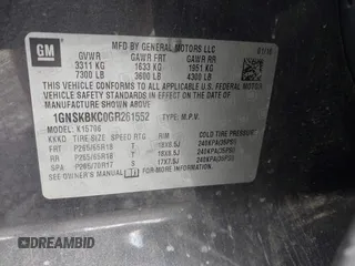 2016 Chevrolet Tahoe LT с VIN 1GNSKBKC0GR261552, выставлен на аукционе IAAI как лот 42445805 с пробегом 279 501 миль миль и . История ставок и продаж доступна на DreamBid. Изображение 9.