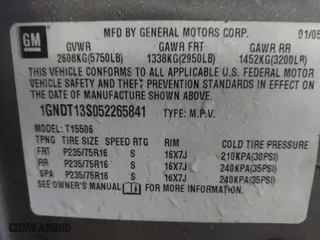 2005 Chevrolet TrailBlazer LT with VIN 1GNDT13S052265841, listed as a IAAI auction lot 41971976 with 1 mi miles. Bid and sale history available at carsss.com. Image 9.