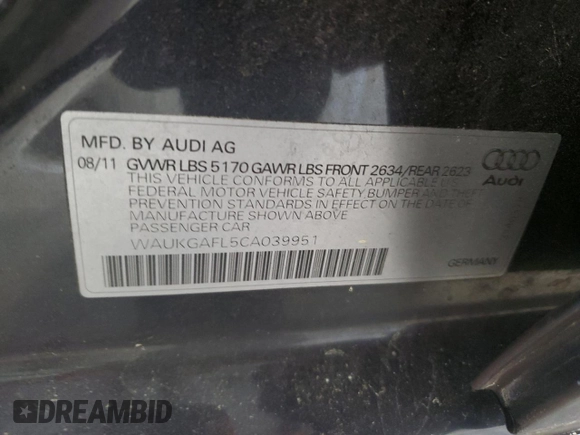 2012 Audi S4 Prestige with VIN WAUKGAFL5CA039951, listed as a Copart auction lot 49955595 with 102,696 mi miles and Salvage Title. Bid and sale history available at carsss.com. Image 13.