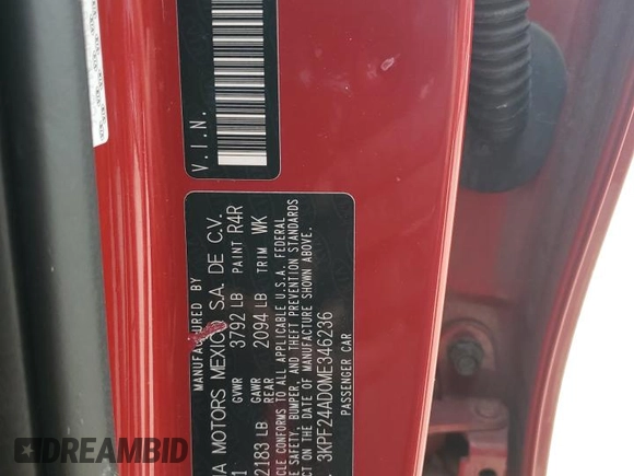 2021 Kia Forte LXS z VIN 3KPF24AD0ME346236, wystawiony jako Copart lot #57233225 z przebiegiem 98 312 mil mil oraz Szkoda całkowita • Salvage title. Historia ofert i sprzedaży dostępna na DreamBid. Obrazek 13.