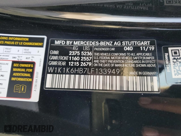 2020 Mercedes-Benz E-Class E 450 with VIN W1K1K6HB7LF133949, listed as a Copart auction lot 72104393 with 39,729 mi miles. Bid and sale history available at carsss.com. Image 14.