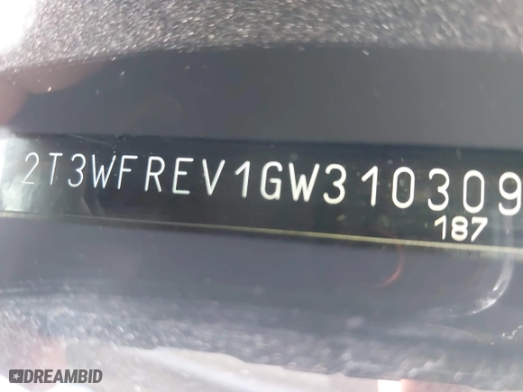 2016 Toyota RAV4 XLE with VIN 2T3WFREV1GW310309, listed as a IAAI auction lot 41993270 with 200,289 mi miles. Bid and sale history available at carsss.com. Image 9.