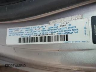 2003 Volkswagen New Beetle Coupe GLS with VIN 3VWCK21CX3M434601, listed as a Copart auction lot 44244875 with 77,888 mi miles and Salvage Title. Bid and sale history available at carsss.com. Image 12.