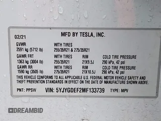 2021 Tesla Model Y Performance z VIN 5YJYGDEF2MF133739, wystawiony jako IAAI lot #41226429 z przebiegiem 58 502 mil mil oraz . Historia ofert i sprzedaży dostępna na DreamBid. Obrazek 9.