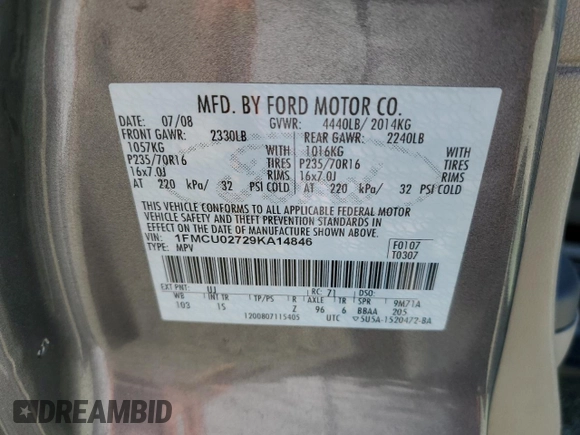 2009 Ford Escape XLS z VIN 1FMCU02729KA14846, wystawiony jako Copart lot #61658205 z przebiegiem 239 852 mil mil oraz Czysty tytuł • Clean title. Historia ofert i sprzedaży dostępna na DreamBid. Obrazek 12.