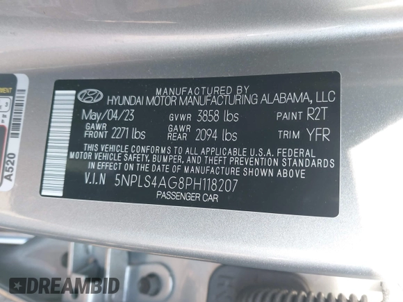 2023 Hyundai Elantra SEL z VIN 5NPLS4AG8PH118207, wystawiony jako IAAI lot #41339008 z przebiegiem 13 181 mil mil oraz . Historia ofert i sprzedaży dostępna na DreamBid. Obrazek 9.