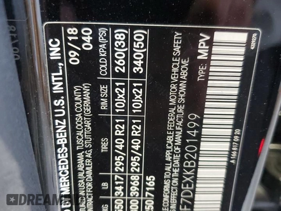 2019 Mercedes-Benz GLS 550 with VIN 4JGDF7DEXKB201499, listed as a Copart auction lot 54590684 with 45,890 mi miles and Salvage title. Bid and sale history available at DreamBid. Image 13.