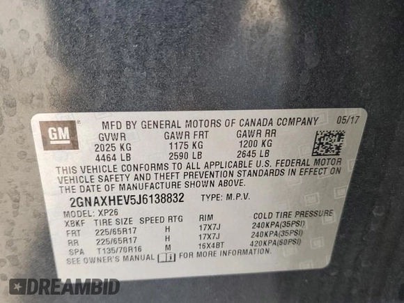 2018 Chevrolet Equinox LS with VIN 2GNAXHEV5J6138832, listed as a Copart auction lot 52381155 with 123,408 mi miles and Salvage Title. Bid and sale history available at DreamBid. Image 14.
