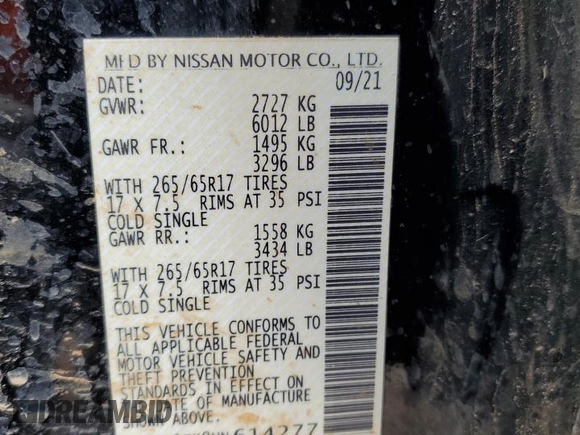 2022 Nissan Frontier SV with VIN 1N6ED1EK8NN614277, listed as a Copart auction lot 54945365 with 109,442 mi miles and Salvage title. Bid and sale history available at DreamBid. Image 13.