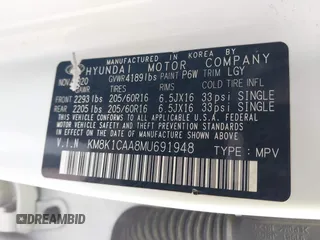 2021 Hyundai Kona SE with VIN KM8K1CAA8MU691948, listed as a IAAI auction lot 41278391 with 79,029 mi miles and . Bid and sale history available at carsss.com. Image 9.