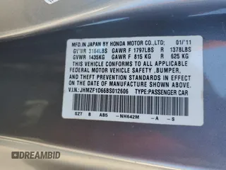2011 Honda CR-Z EX with VIN JHMZF1D66BS012606, listed as a Copart auction lot 47349915 with 155,991 mi miles and Salvage Title. Bid and sale history available at carsss.com. Image 12.