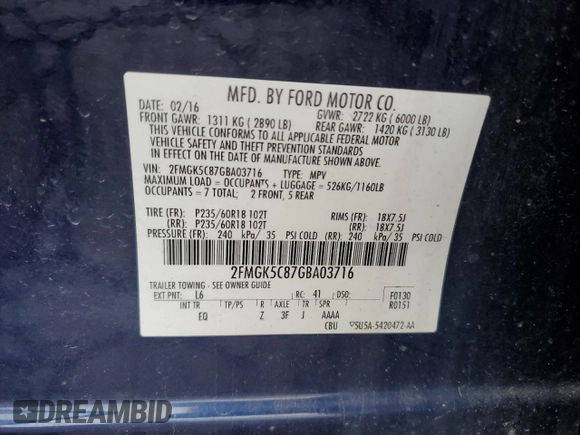 2016 Ford Flex SEL z VIN 2FMGK5C87GBA03716, wystawiony jako Copart lot #57429815 z przebiegiem 149 385 mil mil oraz Czysty tytuł • Clean title. Historia ofert i sprzedaży dostępna na DreamBid. Obrazek 13.