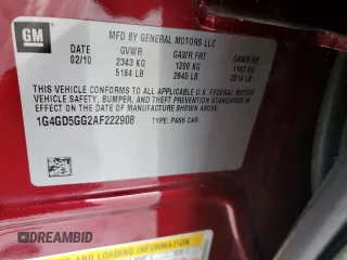 2010 Buick LaCrosse z VIN 1G4GD5GG2AF222908, wystawiony jako Copart lot #57989005 z przebiegiem 119 414 mil mil oraz Czysty tytuł • Clean title. Historia ofert i sprzedaży dostępna na DreamBid. Obrazek 12.