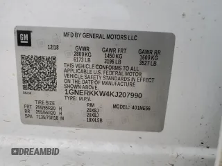2019 Chevrolet Traverse Premier with VIN 1GNERKKW4KJ207990, listed as a Copart auction lot 44184775 with 116,405 mi miles and Salvage Title. Bid and sale history available at carsss.com. Image 14.