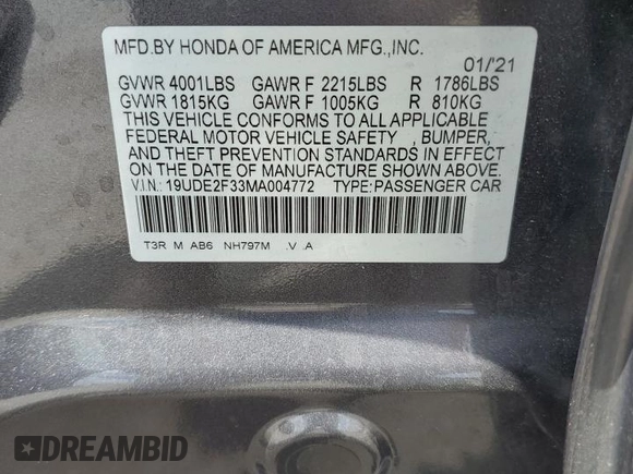 2021 Acura ILX with VIN 19UDE2F33MA004772, listed as a Copart auction lot 55019955 with 48,946 mi miles and Non repairable. Bid and sale history available at DreamBid. Image 12.