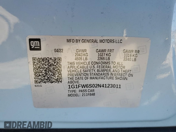 2022 Chevrolet Bolt EV 1LT with VIN 1G1FW6S02N4123011, listed as a Copart auction lot 67450752 with 3,398 mi miles. Bid and sale history available at carsss.com. Image 12.
