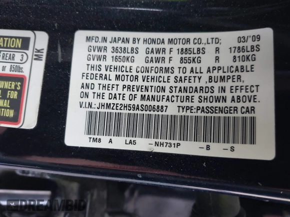 2010 Honda Insight LX with VIN JHMZE2H59AS006887, listed as a IAAI auction lot 41159288 with 263,497 mi miles and . Bid and sale history available at DreamBid. Image 9.