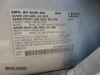 2018 Audi Q5 Premium Plus with VIN WA1BNAFYXJ2211168, listed as a Copart auction lot 45930431 with 25,250 mi miles. Bid and sale history available at carsss.com. Image 10.
