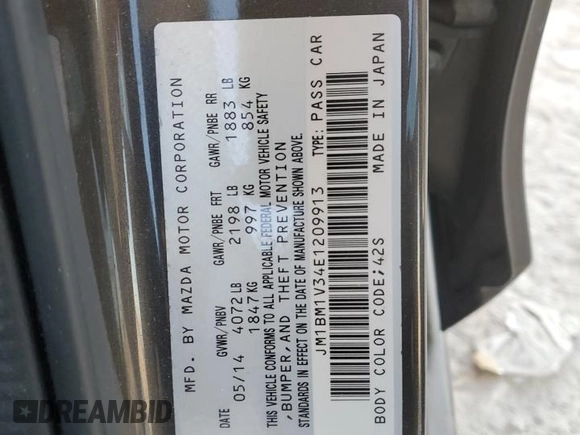 2014 Mazda 3 S Touring with VIN JM1BM1V34E1209913, listed as a Copart auction lot 42215975 with 140,083 mi miles and Salvage Title. Bid and sale history available at DreamBid. Image 12.