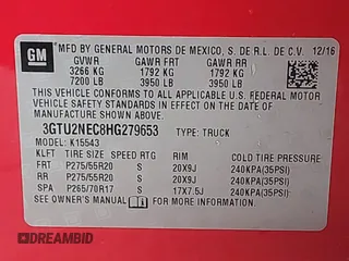 2017 GMC Sierra 1500 SLT z VIN 3GTU2NEC8HG279653, wystawiony jako IAAI lot #41988040 z przebiegiem 58 224 mil mil oraz . Historia ofert i sprzedaży dostępna na DreamBid. Obrazek 9.