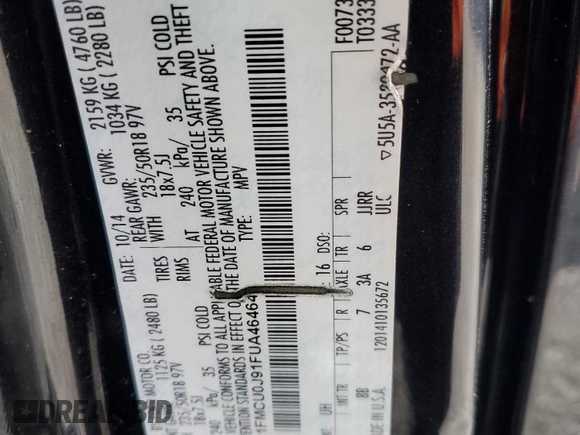 2015 Ford Escape Titanium with VIN 1FMCU0J91FUA46464, listed as a Copart auction lot 52618545 with 173,406 mi miles and Salvage Title. Bid and sale history available at carsss.com. Image 16.
