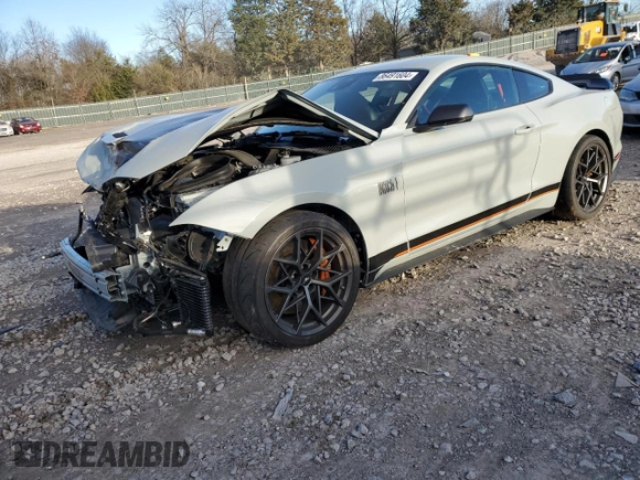 2021 Ford Mustang Mach 1 with VIN 1FA6P8R06M5551345, listed as a Copart auction lot 86491604 with 7,374 mi miles and Salvage Title. Bid and sale history available at carsss.com. Image 1.