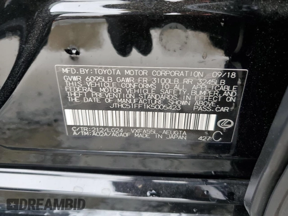 2019 Lexus LS 500 with VIN JTHC51FF1K5005423, listed as a Copart auction lot 80461064 with 73,595 mi miles and Salvage title. Bid and sale history available at DreamBid. Image 12.