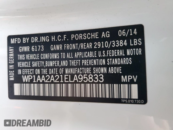 2014 Porsche Cayenne with VIN WP1AA2A21ELA95833, listed as a Copart auction lot 58572195 with 145,073 mi miles and Salvage title. Bid and sale history available at DreamBid. Image 13.