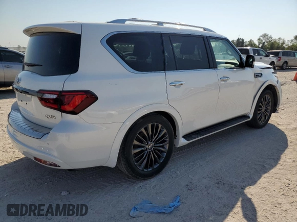 2021 Infiniti QX80 LUXE with VIN JN8AZ2AF2M9715442, listed as a Copart auction lot 75329304 with 26,125 mi miles and Salvage Title. Bid and sale history available at carsss.com. Image 3.