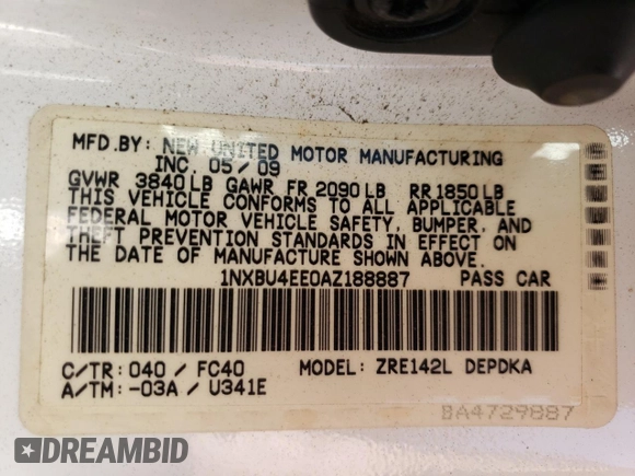 2010 Toyota Corolla with VIN 1NXBU4EE0AZ188887, listed as a Copart auction lot 52238235 with 97,715 mi miles and Salvage Title. Bid and sale history available at carsss.com. Image 15.