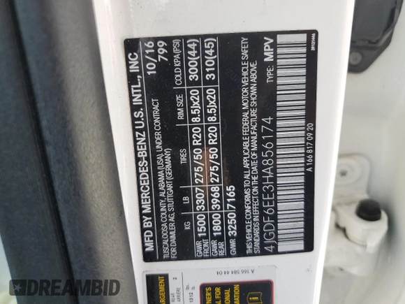 2017 Mercedes-Benz GLS 450 with VIN 4JGDF6EE3HA856174, listed as a Copart auction lot 44294194 with 107,539 mi miles and Non Repairable. Bid and sale history available at DreamBid. Image 14.