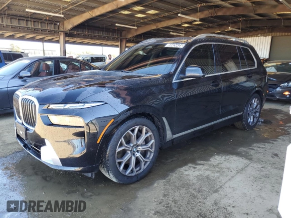 2025 BMW X7 xDrive40i with VIN 5UX23EM08S9X05620, listed as a Copart auction lot 50424435 with 21,354 mi miles and Clean Title. Bid and sale history available at carsss.com. Image 1.