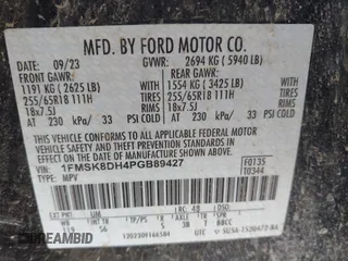 2023 Ford Explorer XLT z VIN 1FMSK8DH4PGB89427, wystawiony jako IAAI lot #42529109 z przebiegiem 18 139 mil mil oraz . Historia ofert i sprzedaży dostępna na DreamBid. Obrazek 9.