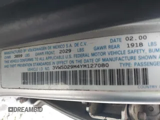 2000 Volkswagen Jetta GLS с VIN 3VWSD29M4YM127080, выставлен на аукционе IAAI как лот 42039057 с пробегом 255 718 миль миль и . История ставок и продаж доступна на DreamBid. Изображение 9.