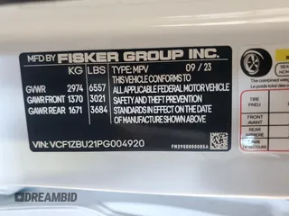 2023 Fisker Ocean One z VIN VCF1ZBU21PG004920, wystawiony jako Copart lot #71388614 z przebiegiem 7629 mil mil oraz Tytuł czysty. Historia ofert i sprzedaży dostępna na DreamBid. Obrazek 12.