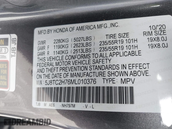 2021 Acura RDX w/Advance Package with VIN 5J8TC2H76ML010376, listed as a IAAI auction lot 41547144 with 31,307 mi miles. Bid and sale history available at carsss.com. Image 9.