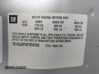 2005 Chevrolet Cobalt LS with VIN 1G1AL52F457654159, listed as a IAAI auction lot 41771351 with Not Provided miles and . Bid and sale history available at DreamBid. Image 9.