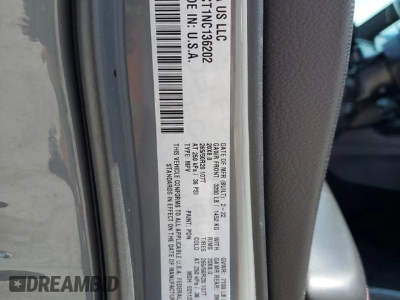 2022 Dodge Durango R/T z VIN 1C4SDJCT1NC136202, wystawiony jako Copart lot #54771065 z przebiegiem 54 039 mil mil oraz Szkoda całkowita • Salvage title. Historia ofert i sprzedaży dostępna na DreamBid. Obrazek 13.