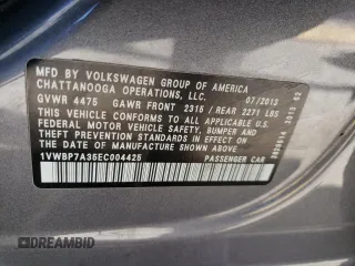 2014 Volkswagen Passat SE z VIN 1VWBP7A35EC004425, wystawiony jako Copart lot #75839254 z przebiegiem 185 176 mil mil oraz Szkoda całkowita • Salvage title. Historia ofert i sprzedaży dostępna na DreamBid. Obrazek 12.