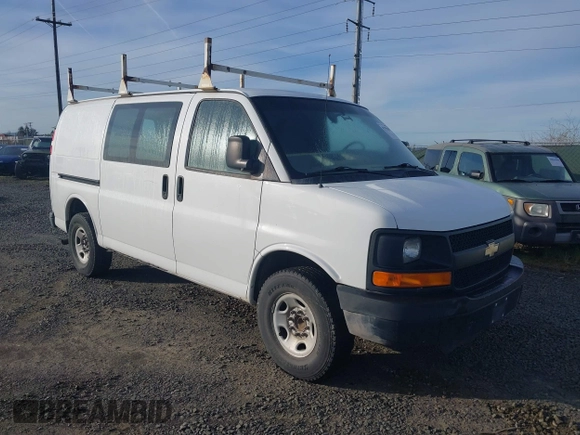 2014 Chevrolet Express Cargo Van with VIN 1GCWGFBA3E1122402, listed as a IAAI auction lot 41795180 with 1 mi miles. Bid and sale history available at carsss.com. Image 1.