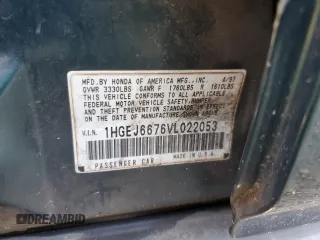 1997 Honda Civic LX with VIN 1HGEJ6676VL022053, listed as a Copart auction lot 46361975 with 270,018 mi miles and Salvage Title. Bid and sale history available at carsss.com. Image 14.