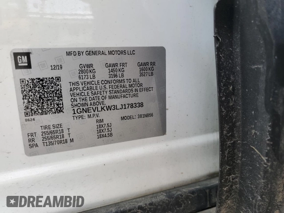 2020 Chevrolet Traverse LS with VIN 1GNEVLKW3LJ178338, listed as a Copart auction lot 47040605 with 67,589 mi miles and Salvage Title. Bid and sale history available at carsss.com. Image 13.